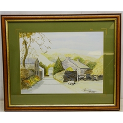  Village Street Scene, watercolour signed C. Bibbs, Scarborough, oil on board signed Joan Lancaster and Forge Valley, Filey Brigg and Mist in the Forest, three watercolours signed by Nathan S Brown max 44cm x 59cm (6)  