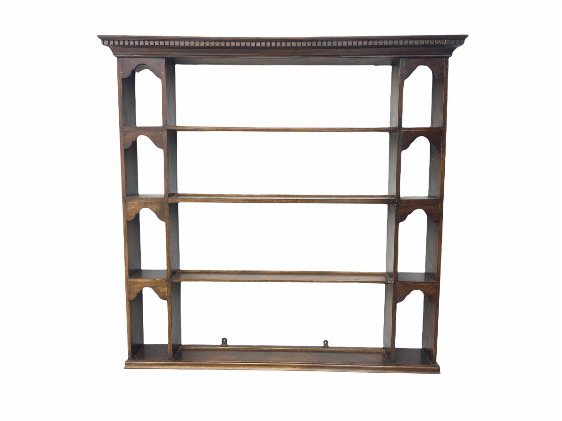 Georgian style mahogany plate rack, dentil cornice
