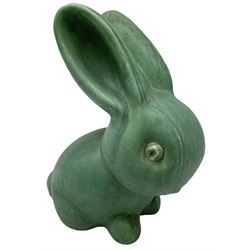 Large Bourne Denby green rabbit, with printed mark beneath, H26cm