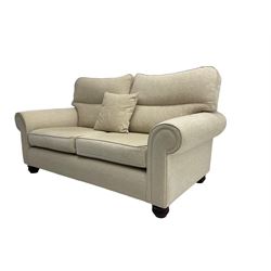 Three seat sofa (W195cm, H80cm, D100cm), and pair matching armchairs (W100cm), upholstered in cream fabric
