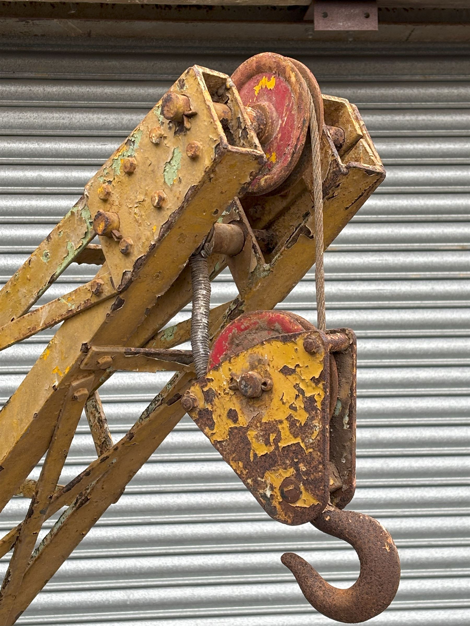 Large mobile crane or engine hoist by Mann Egerton of Norwich, C.1946. H250cm - COLLECTION BY APPOINTMENT FROM: The White House, Thirsk Road, Easingwold, York, YO61 3NF - CALL 01723 507111 TO ARRANGE