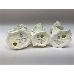 Six Royal Worcester figures, comprising The Wedding Day, New Arrival, The Christening, First Steps, Once Upon a Time and Sweet Dreams, all with printed marks beneath 