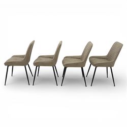 Next Home - ‘Monza’ design set of four dining chairs, upholstered in mink-toned faux leather with diamond quilted backs and plain padded seats, shaped backs with integrated side wings, raised on black painted tapering metal supports