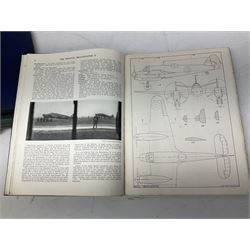 Aircraft of the Fighting Powers. Five volumes. 1940-44 including two copies of volume three; Royal Air Force Flying Review. Six volumes. 1956-63. Uniformly bound in blue cloth with gilt RAF crest to front covers; and ten other books of aircraft and aeronautica interest.