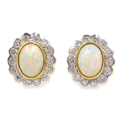  Pair of 18ct gold opal and diamond cluster stud ear-rings  