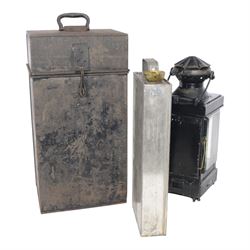 WWI British Officers paraffin lamp by JC & W Lord, Birmingham, complete with carrying case containing fuel can, together with a military issued Bialladin lamp with broad arrow marked 1955