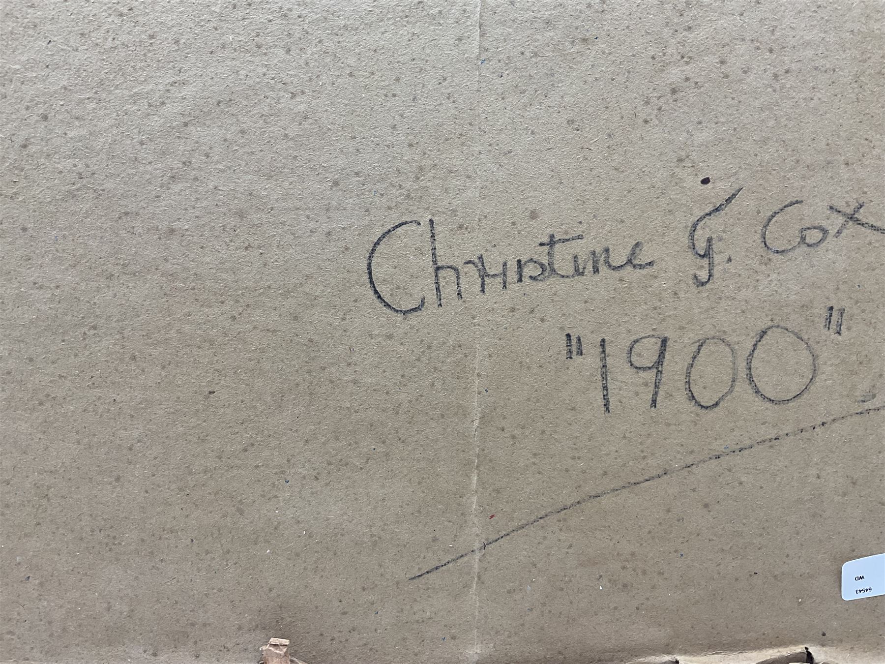 Christine Gloria Cox (Scarborough 1942-2014): '1900', collage of acrylic panels signed and titled with Yorkshire Artists Exhibition label verso 61cm x 92cm (unframed)