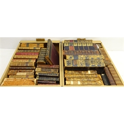  Over forty 18th and 19th Century leather bound books including 'Life of Wesley' by Coke and Moore, 'Memoirs of Napoleon Bonaparte' by Bourrienne, in four volumes etc  