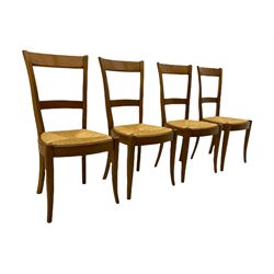 Grange Furniture cherry wood dining table, and eight chairs with rush seats
