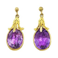 Pair of 9ct gold foil backed oval cut amethyst pendant stud earrings