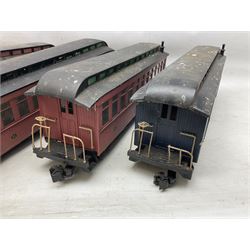 Six G scale, gauge 01 rolling stock carriages, comprising passenger coaches, one mail train and three circus carriages, all unboxes 
