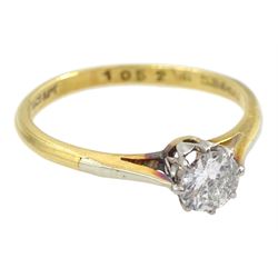 Gold single stone diamond ring, stamped 18ct & PT, diamond approx 0.30 carat