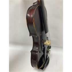 Neuner & Hornstiner early 20th century half size violin c1900, two piece maple back and ribs with a spruce top in a later ridged carrying case, no bow Length 57cm