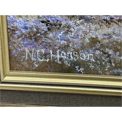 N C Hanson (British 20th century): 'Hob Crag Rosendale' and 'In Mulgrave Woods Sandsend', two oils on canvas signed max 33cm x 47cm (2)
