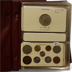 Mostly Great British coins, including various pre 1920 silver three pence pieces, pre 1947 silver sixpences and one shillings, pre-decimal coinage, commemorative crowns, unofficial year sets and part sets etc, housed in eight folders