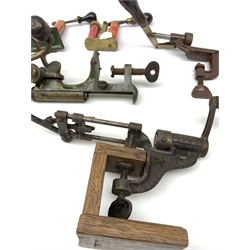 19th century and later predominantly 12-bore cartridge making equipment including American Ideal Mfg. Co. Middlefield Ct. re-loader, unmarked brass re-loader, Berica crimper, James Dixon and Webley recappers, Wm. Powell & Son Birmingham oil bottle, turned wooden rammer etc; and green metal cartridge carrying case