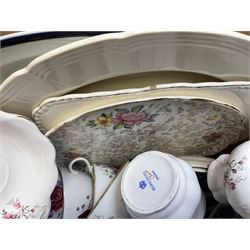 Fiesta Ironstone dinnerwares, including two covered tureens, six dinnerwares, six side plates, five bowls and a serving plate, together with three novelty teapots, spill vase etc, three boxes 