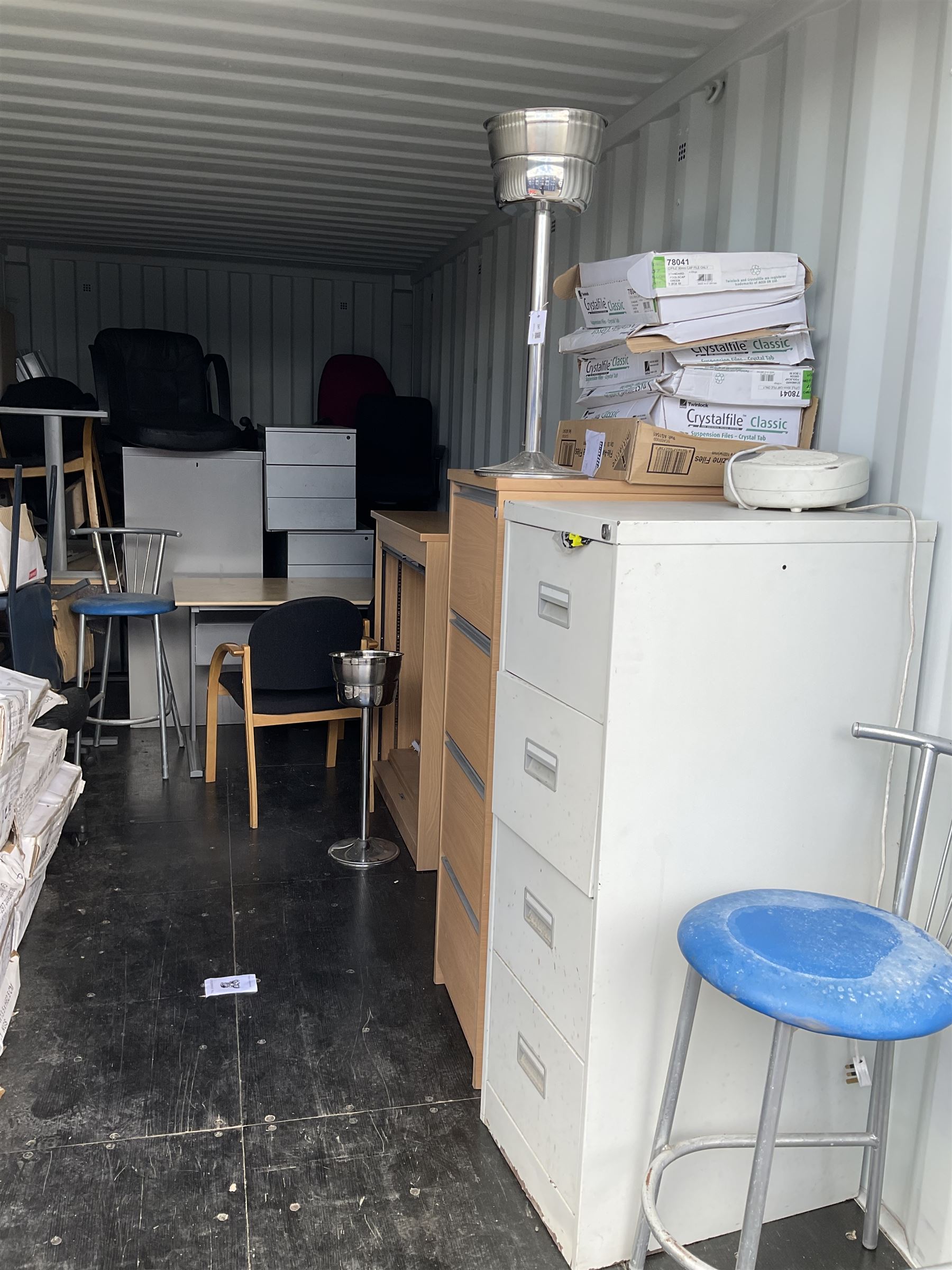 Job lot of office furniture, chairs, filing cabinets,desk fans, suspension files, pens, pedestals etc - THIS LOT IS TO BE COLLECTED BY APPOINTMENT FROM DUGGLEBY STORAGE, GREAT HILL, EASTFIELD, SCARBOROUGH, YO11 3TX