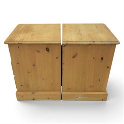Pair of solid pine three drawer bedside pedestal chests