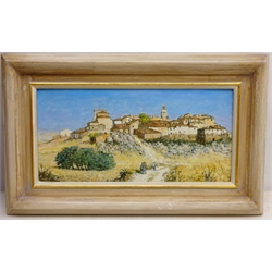  'Horna Spain', oil on board signed by Christopher Compton Hall (British 1930-2016), titled verso 14cm x 29cm       