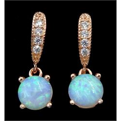 Pair of silver-gilt opal and cubic zirconia pendant stud earrings, stamped 925 