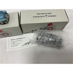 Pathfinder Models - two 1:43 scale model cars comprising Riley 1.5 1958 PFM14 with certificate of authenticity no.571/600 and Sunbeam Rapier 1962 PFM15; both in original boxes  