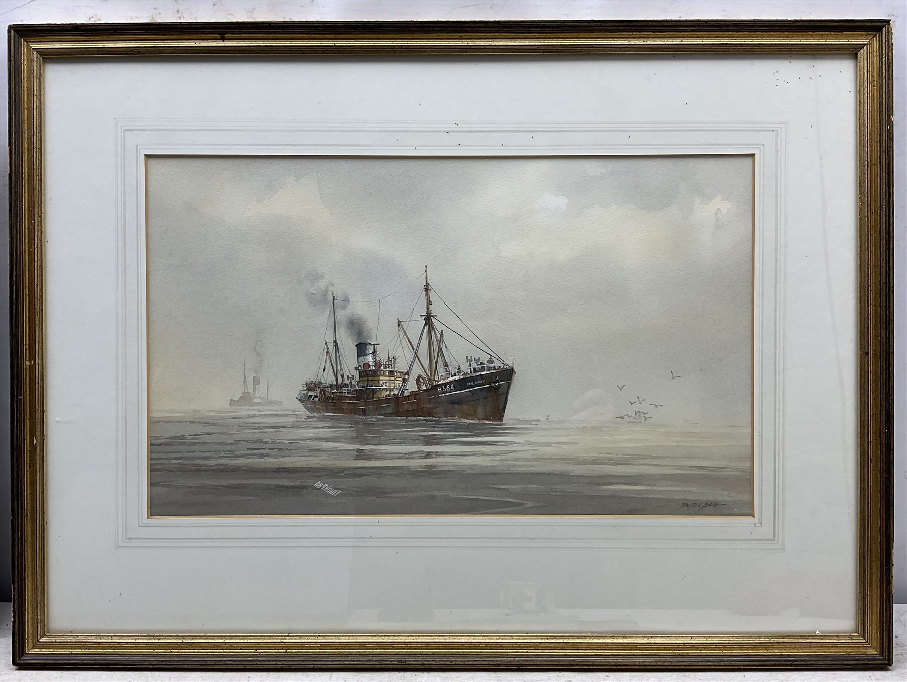 David C Bell (British 1950-): Ships Portraits 'A Barque Ashore - Near Filey c1875' and 'Cape Mariato - Built  Beverley 1936', two watercolours signed, titled verso 31cm x 47cm (2)