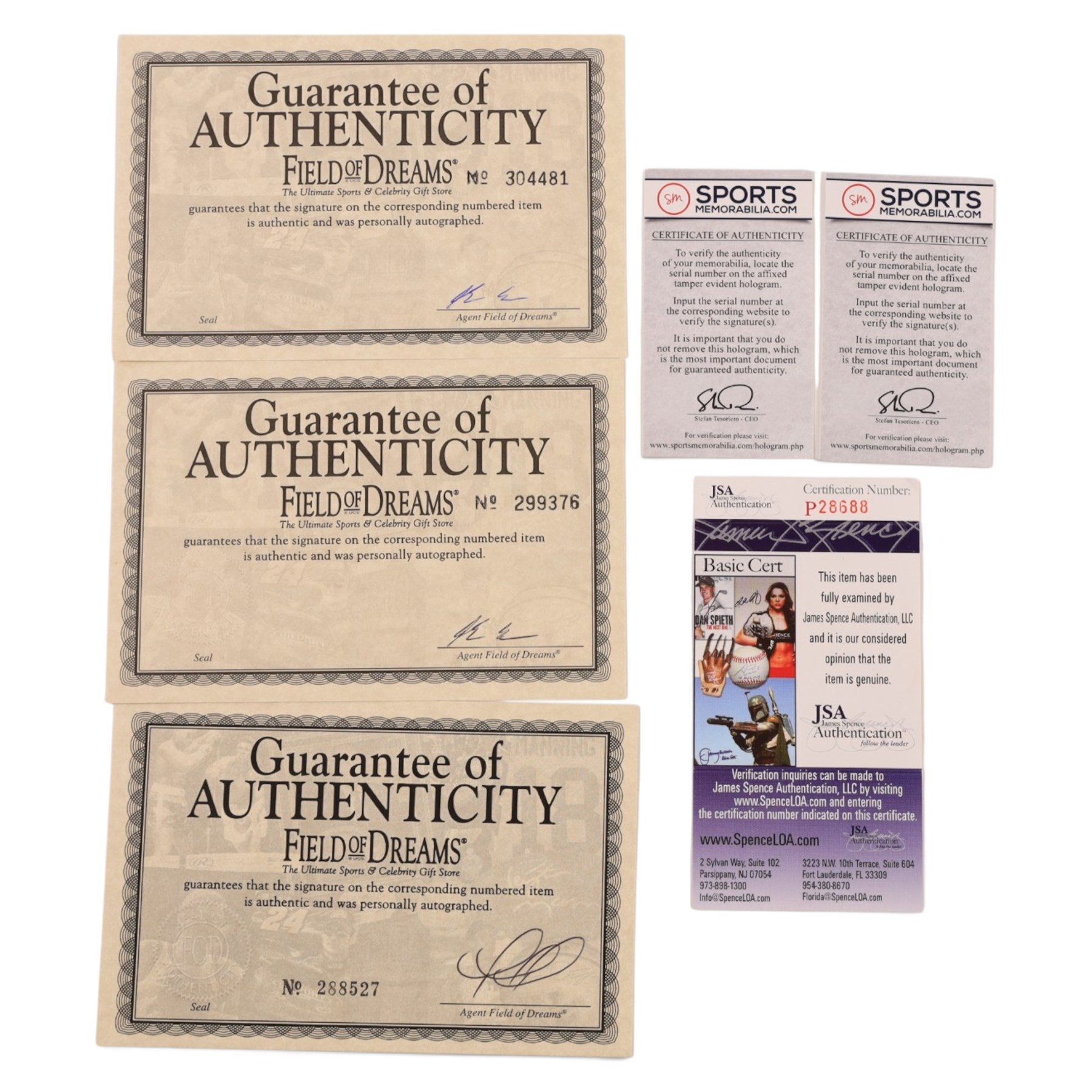 Five signed Rawlings baseballs, comprising Tom Glavine with HOF 2014 inscription, Mike Piazza, Sandy Koufax, Tom Seaver with HOF '92 inscription and Nolan Ryan with HOF '99 inscription, together with a signed Tampa Bay Devil Rays baseball, with acrylic cases and certificates of authenticity (6)