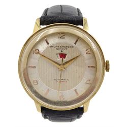 Baume & Mercier automatic gentleman's gold-plated and stainless steel wristwatch with power indicator, Cal. 699, on black leather strap