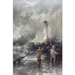 Stephen Frank Wasley (British 1848-1934): 'The Storm Breaks - Whitby', oil on canvas signed 90cm x 60cm 
Provenance: private Yorkshire collection; purchased by the vendor from T B & R Jordan Fine Art Specialists, Stockton on Tees; illustrated in 'Stephen Frank Wasley, A Neglected Yorkshire Artist', Rosamund Jordan, 2011, p.6 and on the cover