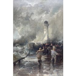  Stephen Frank Wasley (British 1848-1934): 'The Storm Breaks - Whitby', oil on canvas signed 90cm x 60cm 
Provenance: private Yorkshire collection; purchased by the vendor from T B & R Jordan Fine Art Specialists, Stockton on Tees; illustrated in 'Stephen Frank Wasley, A Neglected Yorkshire Artist', Rosamund Jordan, 2011, p.6 and on the cover