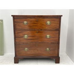 George III mahogany chest, rectangular top with band and satinwood stringing, fitted with three graduating drawers, pressed brass plate handles, on bracket feet