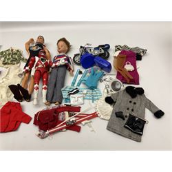Four Tressy/Toots fashion dolls with quantity of clothing; Action Man swimming figure; Power Rangers Action Figure; and model of Harley Davidson motorcycle
