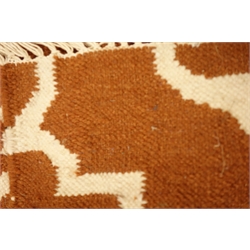  Rajastani rug with geometric lozenge design over brown ground, 174cm x 126cm  