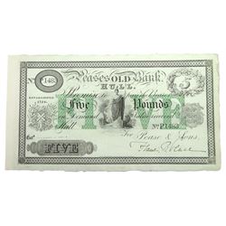 Pease's Old Bank Hull, five pounds banknote for Pease & Sons, numbered P1483, with 'Peases Old Bank, Hull' to the reverse