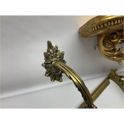 Five various giltwood and other hall brackets, one with marble top; and Viking ship table lamp
