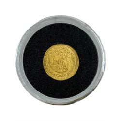 Three gold coins, from 'The Smallest Gold Coins of the World Collection', comprising China 900/1000 1 gram, China 999/1000 one twentieth of an ounce and Mexico 900/1000 one twentieth of an ounce, all with Westminster certificates (3)
