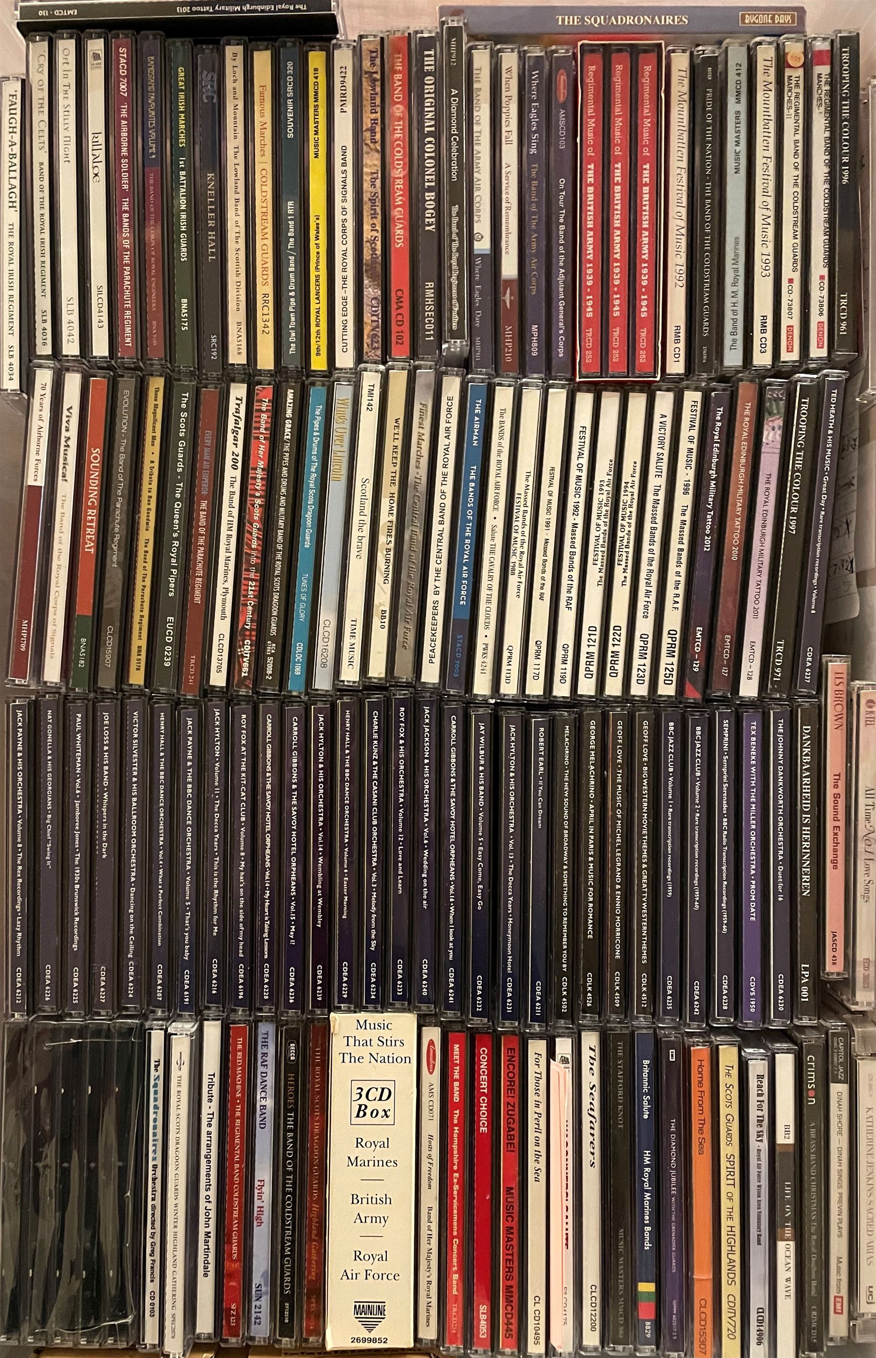 A large collection of mostly Jazz CD's including Kay Starr, Frank Sinatra, Ella Fitzgerald, Glenn Miller, Bing Crosby and other music in four boxes (400+)