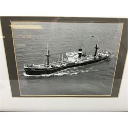 Set of twelve monochrome photographs of mid-20th century merchant vessels comprising general cargo ships, cargo liners, RMMV passenger cargo liners and hospital ship including Rowallan Castle, Drakensberg Castle, Stirling Castle, Capetown Castle, Pachumba, Tilapa etc; average size 18 x 24cm; uniformly mounted in black frames (12)