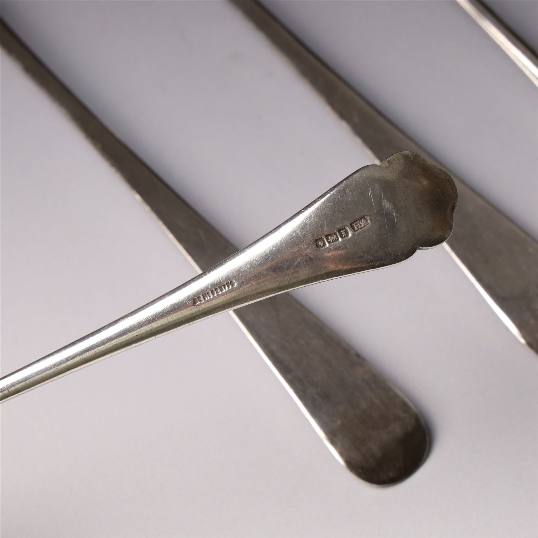 Pair of silver salad servers Sheffield 1905 Maker Walker & Hall, and another pair Sheffield 1915 Maker Atkin Bros