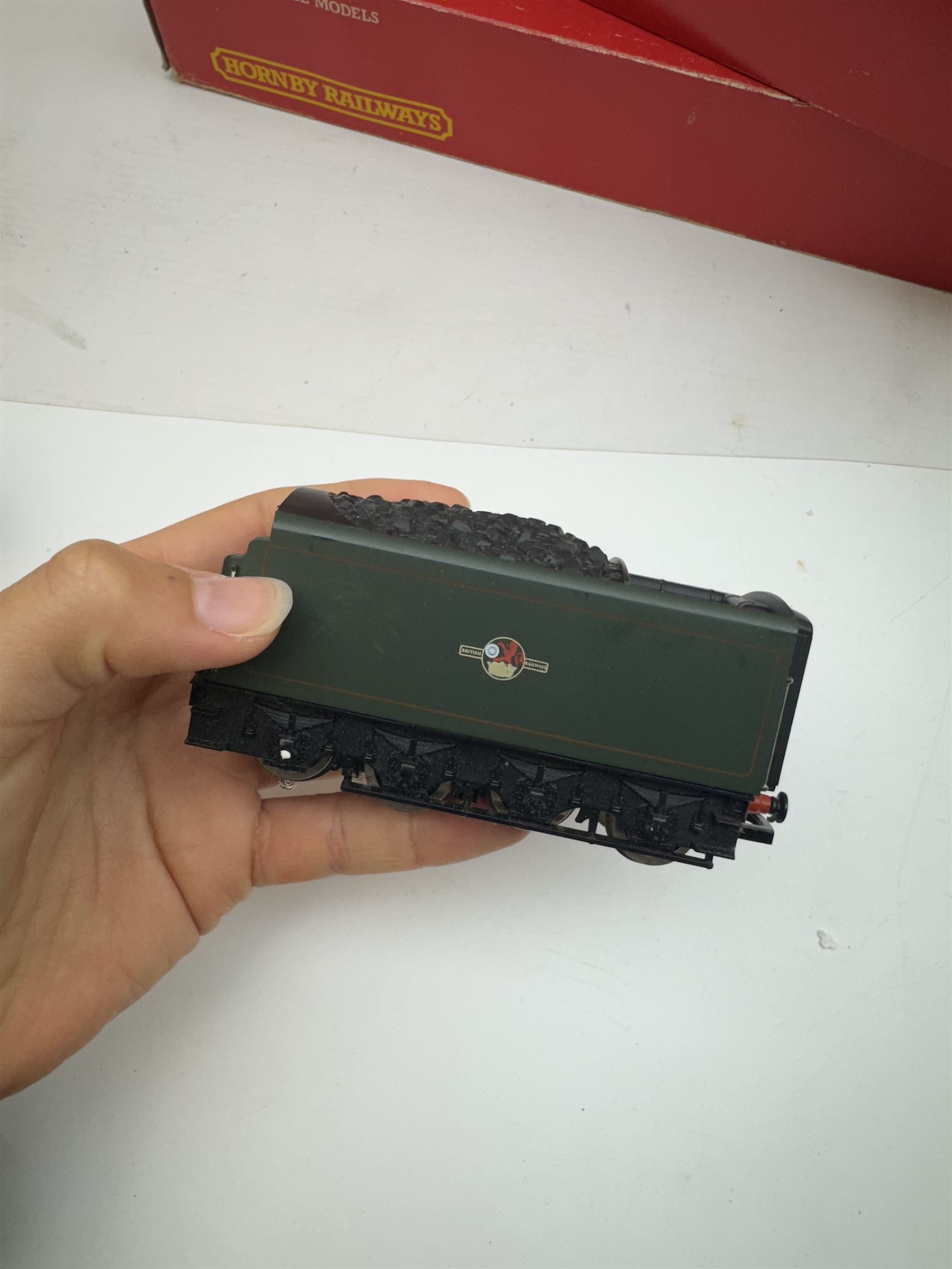 Five Hornby '00' gauge R350 Class A4 4-6-2 locomotives, comprising one with original Mallard locomotive no. 60022 livery and four reworked examples, to include Silver Fox no. 60017, Gannet no. 60032, Seagull no. 60033 and Silver Link no. 60014, all boxed