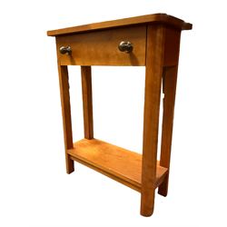 Cherry wood side table, fitted with single drawer over undertier