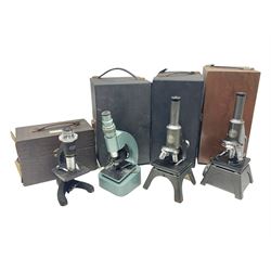 Four microscopes, comprising Beck Simple X no 1681, C Baker no 2929, C Baker no 10103 and Britex Student no 5733, all in boxes