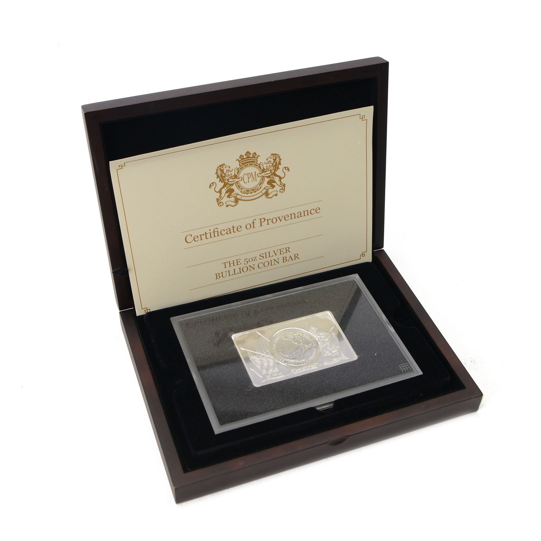 'The 5oz Silver Bullion Coin Bar', formed from a Queen Elizabeth II 2015 one ounce fine silver Britannia surrounded by a Baird and Co four ounce fine silver ingot, cased with certificate