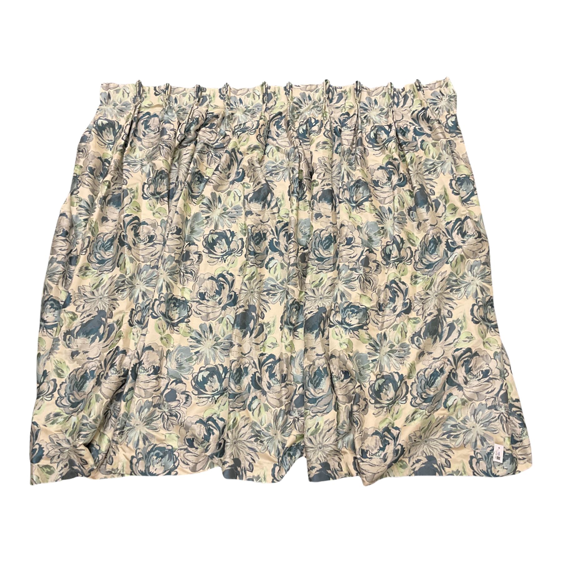 Marks & Spencer Home lined curtains in blue floral patterned fabric, pleated header, with tie