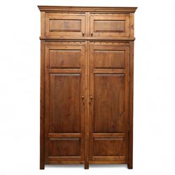 Traditional design contemporary dark stained pine double wardrobe with top box, twin three...