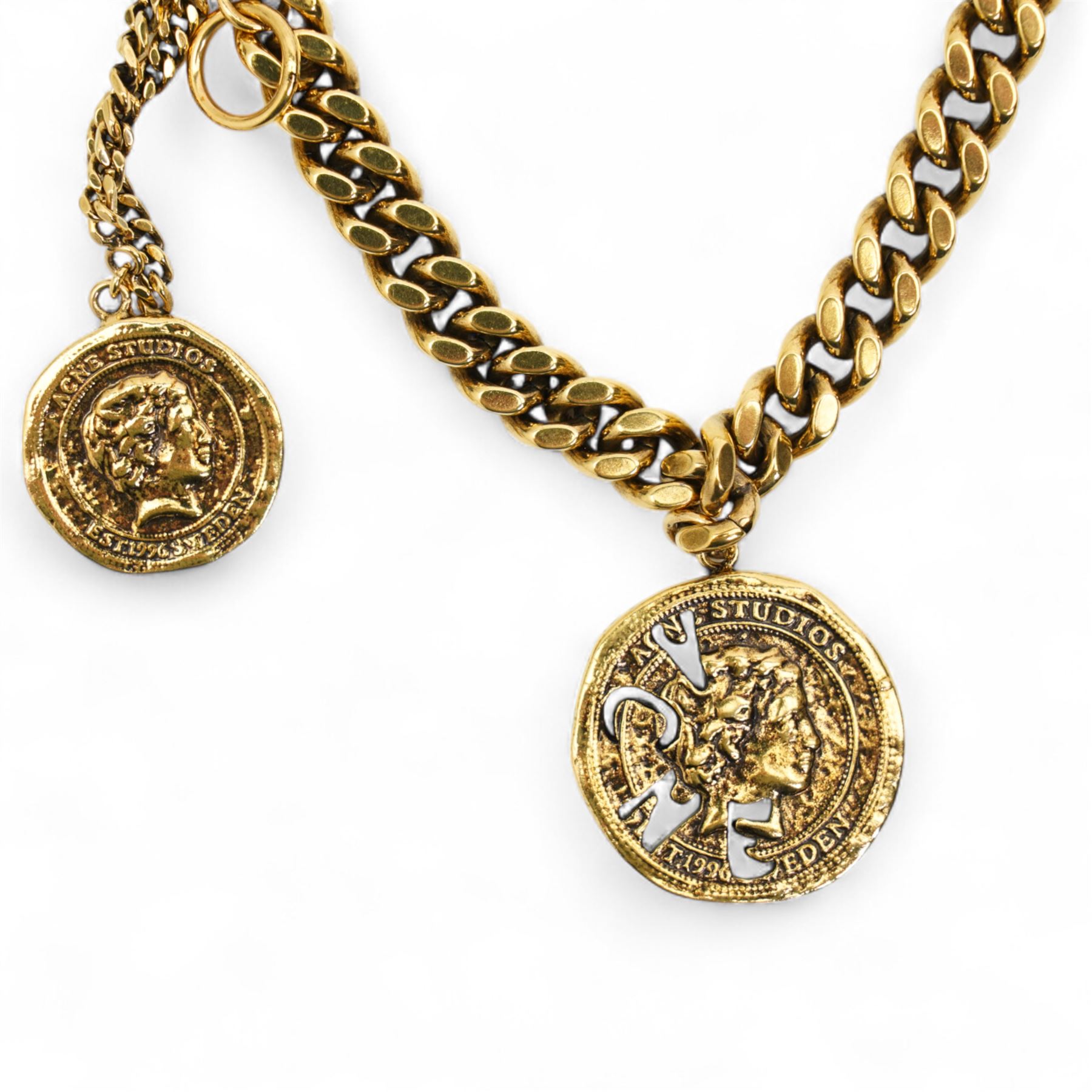 Acne Studios - silver-tone coin necklace and antique gold tone 