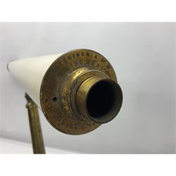 Aitchison & Co, painted brass single-draw telescope, upon folding tripod, H53cm