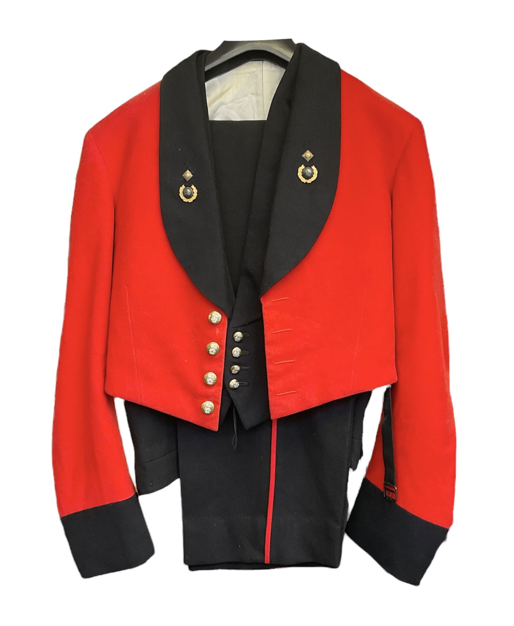 Royal Marines 2nd Lieutenant three-piece mess uniform, early 1950s, by Jones Chalk & Dawson Ltd 6 Sackville Street Piccadilly W; label dated 18.1.54 for 2nd Lieutenant R.E. Maitland