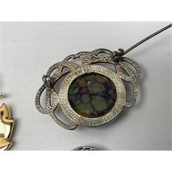 Maurice Lacroix gentlemans quartz wristwatch, 92127, with gold plated case, date apeture and leather strap, together with a Swarovski Crystal bracelet, two silver brooches and two costume brooches